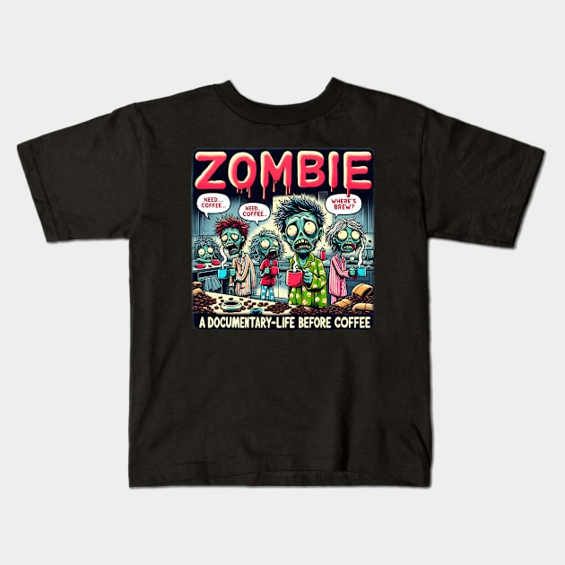 Zombie - A documentary on life before coffee. Kids T-Shirt by Kuhio Palms Press